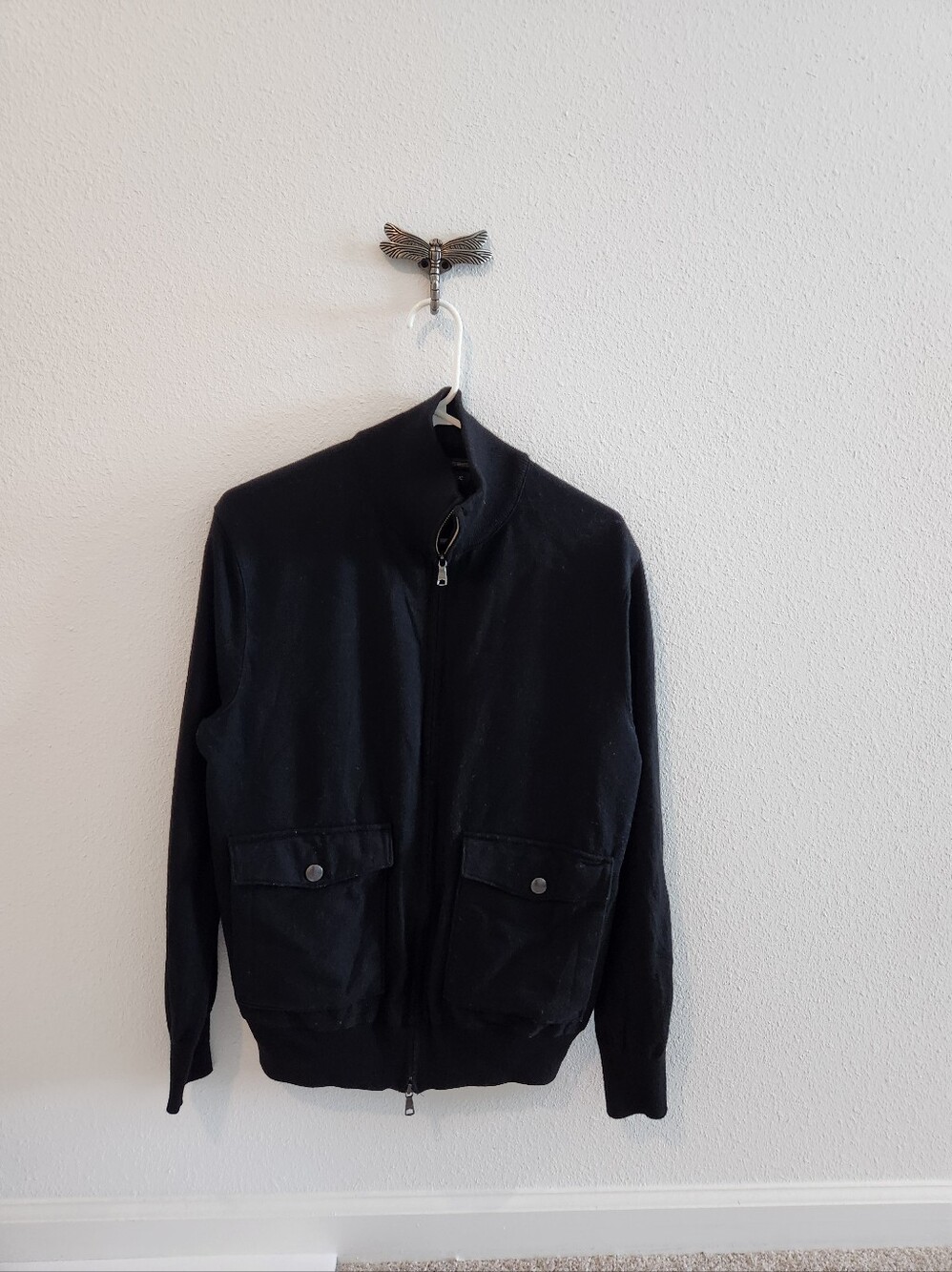 Banana Republic Men's Black Merino Wool Full-Zip Sweater Jacket - L